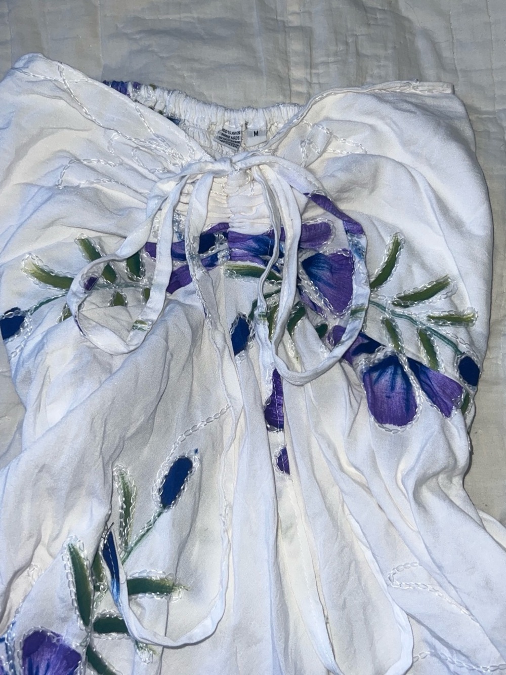 Gorgeous White Strapless Floral Sundress with Purple Blooms fairy dress - Picture 2 of 3